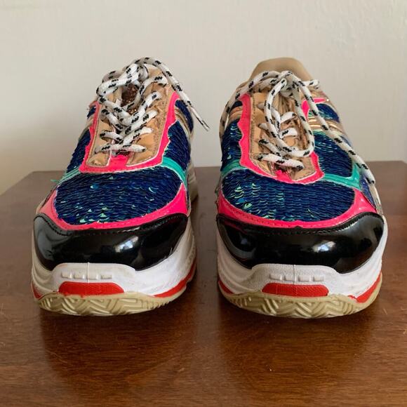 Fashion Nova Multicolor Sequined Glitter Patent Leather Sneakers Size 5 - Picture 9 of 13